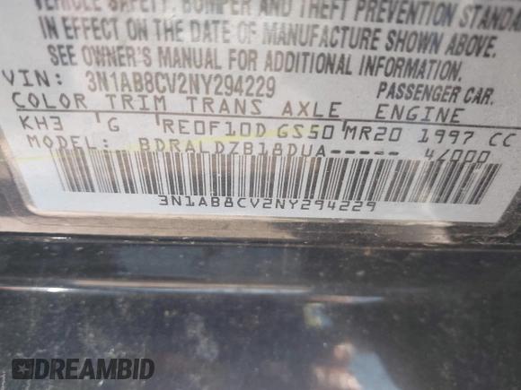 2022 Nissan Sentra SV with VIN 3N1AB8CV2NY294229, listed as a IAAI auction lot 42046050 with 35,659 mi miles and . Bid and sale history available at DreamBid. Image 9.