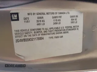 2002 Buick Regal LS с VIN 2G4WB55K521178064, выставлен на аукционе IAAI как лот 42521418 с пробегом Не указан миль и . История ставок и продаж доступна на DreamBid. Изображение 9.