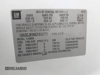 2012 Chevrolet Suburban LT with VIN 1GNSCJE08CR303761, listed as a IAAI auction lot 41738725 with 387,981 mi miles and . Bid and sale history available at DreamBid. Image 9.