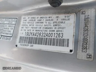 2002 Acura CL Type S with VIN 19UYA42632A001263, listed as a IAAI auction lot 41983091 with 1 mi miles. Bid and sale history available at carsss.com. Image 9.