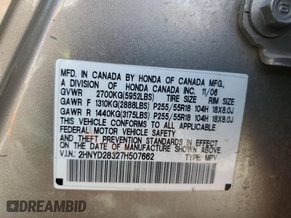2007 Acura MDX Technology with VIN 2HNYD28327H507662, listed as a Copart auction lot 46334205 with 152,613 mi miles and Salvage Title. Bid and sale history available at DreamBid. Image 13.