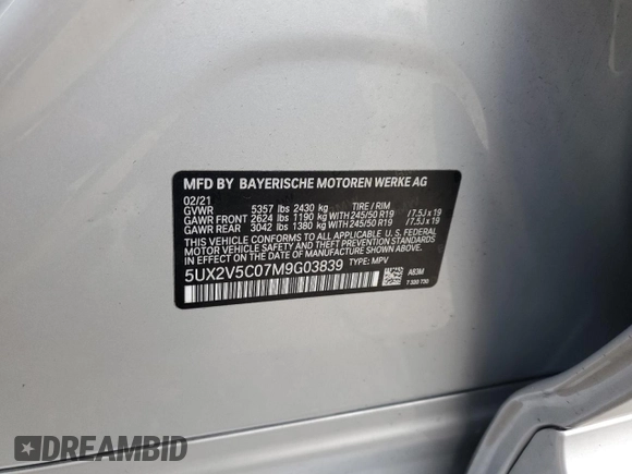 2021 BMW X4 M40i with VIN 5UX2V5C07M9G03839, listed as a Copart auction lot 79852123 with 0 mi miles. Bid and sale history available at carsss.com. Image 12.