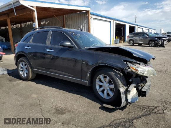 2005 Infiniti FX with VIN JNRAS08W25X212257, listed as a Copart auction lot 60644445 with 209,008 mi miles and Salvage title. Bid and sale history available at DreamBid. Image 4.