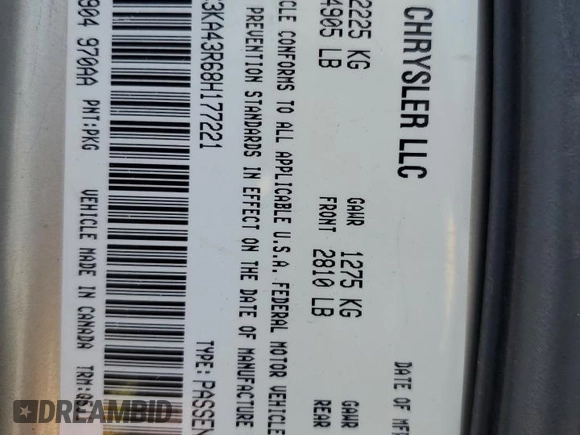 2008 Chrysler 300 LX z VIN 2C3KA43R68H177221, wystawiony jako Copart lot #56541605 z przebiegiem 141 637 mil mil oraz Szkoda całkowita • Salvage title. Historia ofert i sprzedaży dostępna na DreamBid. Obrazek 12.