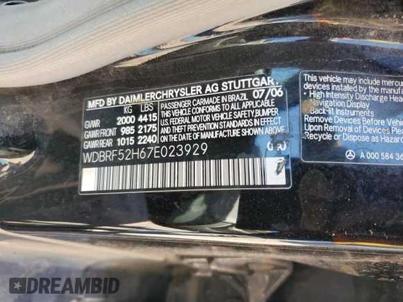 2007 Mercedes-Benz C 230 Sport with VIN WDBRF52H67E023929, listed as a Copart auction lot 61785605 with 160,042 mi miles and Clean title. Bid and sale history available at DreamBid. Image 12.