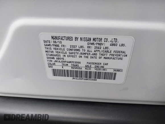 2010 Infiniti EX Journey with VIN JN1AJ0HP4AM703066, listed as a IAAI auction lot 41987863 with Not Provided miles and . Bid and sale history available at DreamBid. Image 9.