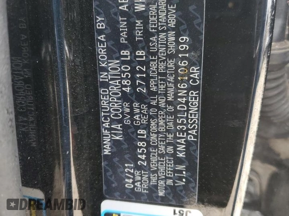 2022 Kia Stinger GT-Line with VIN KNAE35LD4N6106199, listed as a Copart auction lot 79139164 with 53,358 mi miles and Salvage Title. Bid and sale history available at DreamBid. Image 12.