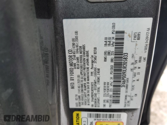 2018 Ford Fusion Titanium with VIN 3FA6P0D9XJR205833, listed as a Copart auction lot 44784245 with 154,766 mi miles and Salvage title. Bid and sale history available at DreamBid. Image 12.