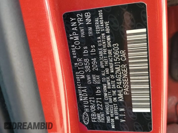2021 Hyundai Elantra Limited with VIN KMHLP4AG2MU150603, listed as a Copart auction lot 79823994 with 48,899 mi miles and Salvage Title. Bid and sale history available at DreamBid. Image 14.