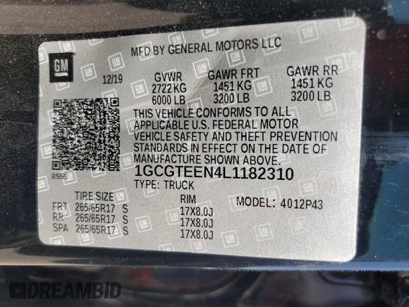 2020 Chevrolet Colorado 4WD ZR2 z VIN 1GCGTEEN4L1182310, wystawiony jako Copart lot #72256164 z przebiegiem 56 937 mil mil oraz Szkoda całkowita • Salvage title. Historia ofert i sprzedaży dostępna na DreamBid. Obrazek 12.