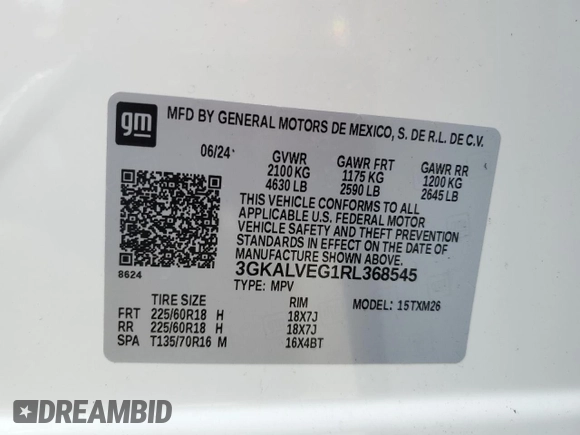 2024 GMC Terrain SLT z VIN 3GKALVEG1RL368545, wystawiony jako Copart lot #58177855 z przebiegiem 21 301 mil mil oraz Szkoda całkowita • Salvage title. Historia ofert i sprzedaży dostępna na DreamBid. Obrazek 13.