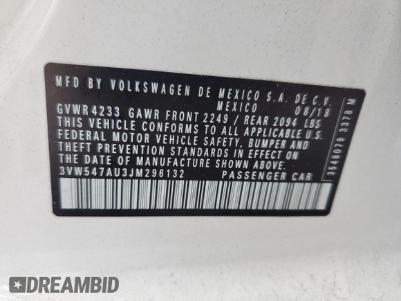 2018 Volkswagen Golf GTI S with VIN 3VW547AU3JM296132, listed as a Copart auction lot 38543894 with 27,979 mi miles. Bid and sale history available at carsss.com. Image 13.