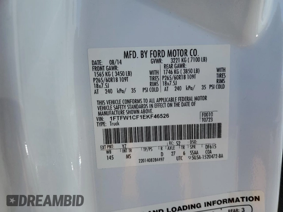2014 Ford F-150 XL with VIN 1FTFW1CF1EKF46526, listed as a Copart auction lot 49908745 with Not Provided miles and Salvage Title. Bid and sale history available at carsss.com. Image 14.