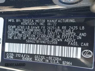 2022 Lexus ES 350 F Sport z VIN 58AGZ1B14NU132568, wystawiony jako IAAI lot #41986467 z przebiegiem 28 714 mil mil oraz . Historia ofert i sprzedaży dostępna na DreamBid. Obrazek 9.