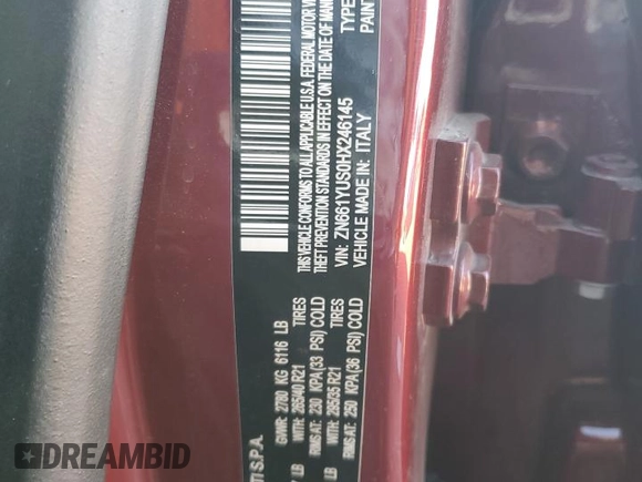 2017 Maserati Levante S with VIN ZN661YUS0HX246145, listed as a Copart auction lot 78274704 with 72,655 mi miles and Salvage title. Bid and sale history available at DreamBid. Image 13.