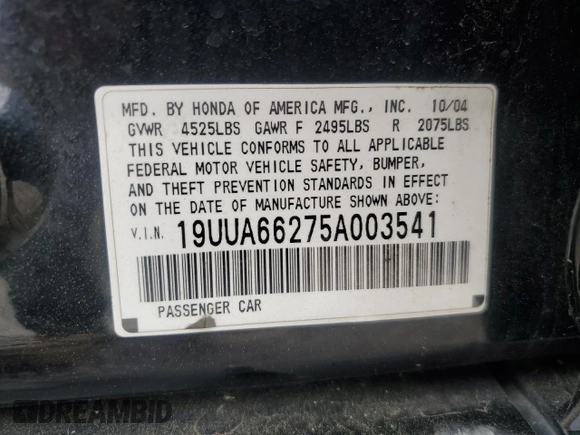 2005 Acura TL with VIN 19UUA66275A003541, listed as a Copart auction lot 52414075 with 193,956 mi miles and Salvage Title. Bid and sale history available at carsss.com. Image 12.