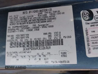 2012 Ford Fusion SE with VIN 3FAHP0HA4CR326969, listed as a IAAI auction lot 41854407 with Not provided miles and . Bid and sale history available at DreamBid. Image 9.
