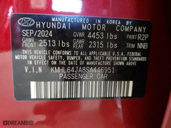 2025 Hyundai Sonata SEL with VIN KMHL64JA8SA446951, listed as a Copart auction lot 53723615 with 9,293 mi miles and Clean Title. Bid and sale history available at carsss.com. Image 12.
