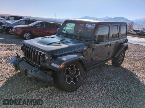 2022 Jeep Wrangler Unlimited Rubicon with VIN 1C4JJXR62NW169992, listed as a Copart auction lot 42417805 with 43,852 mi miles and Salvage title. Bid and sale history available at DreamBid. Image 1.