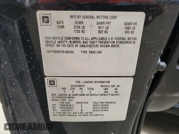 1996 Chevrolet Corvette z VIN 1G1YY22P2T5105754, wystawiony jako Copart lot #56348505 z przebiegiem Nie podano mil oraz Szkoda całkowita • Salvage title. Historia ofert i sprzedaży dostępna na DreamBid. Obrazek 12.