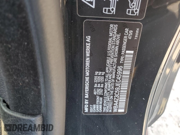 2018 BMW 4 Series 430i xDrive with VIN WBA4Z3C59JEC45996, listed as a Copart auction lot 65501104 with 62,464 mi miles and Salvage Title. Bid and sale history available at DreamBid. Image 12.
