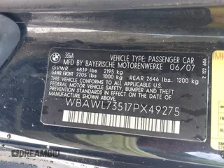 2007 BMW 3 Series 335i with VIN WBAWL73517PX49275, listed as a IAAI auction lot 41654471 with 203,928 mi miles. Bid and sale history available at carsss.com. Image 9.