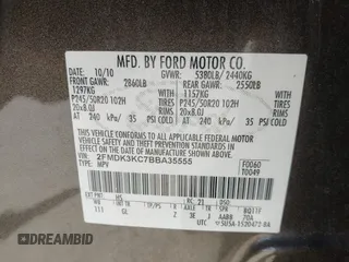 2011 Ford Edge Limited with VIN 2FMDK3KC7BBA35555, listed as a IAAI auction lot 41809606 with 179,822 mi miles. Bid and sale history available at carsss.com. Image 9.