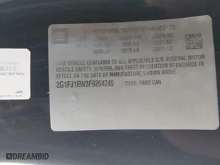 2015 Chevrolet Camaro SS with VIN 2G1FJ1EW3F9264749, listed as a IAAI auction lot 41447473 with 56,032 mi miles. Bid and sale history available at carsss.com. Image 9.