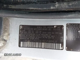 2003 BMW 5 Series 540i with VIN WBADN63413GN89511, listed as a IAAI auction lot 41902853 with Not Provided miles and . Bid and sale history available at DreamBid. Image 9.