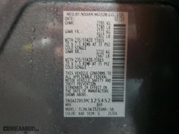 2023 Nissan Murano Platinum with VIN 5N1AZ2DS3PC125452, listed as a Copart auction lot 85588964 with 23,685 mi miles and Salvage Title. Bid and sale history available at carsss.com. Image 15.