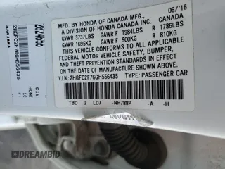 2016 Honda Civic EX with VIN 2HGFC2F76GH556435, listed as a Copart auction lot 51868575 with 84,561 mi miles and Salvage Title. Bid and sale history available at DreamBid. Image 12.