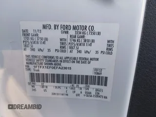 2014 Ford F-150 XL with VIN 1FTFX1EF0EFA23615, listed as a IAAI auction lot 41443935 with 241,426 mi miles. Bid and sale history available at carsss.com. Image 9.