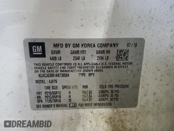 2019 Buick Encore Essence with VIN KL4CJGSM1KB730584, listed as a Copart auction lot 47871685 with 108,093 mi miles and Salvage Title. Bid and sale history available at carsss.com. Image 13.