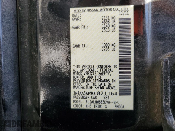 2012 Nissan Maxima SV with VIN 1N4AA5AP9CC821164, listed as a Copart auction lot 49357515 with 131,127 mi miles and Salvage title. Bid and sale history available at DreamBid. Image 15.