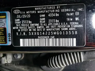 2021 Kia K5 LXS with VIN 5XXG14J25MG013558, listed as a Copart auction lot 53714635 with 133,925 mi miles and Salvage Title. Bid and sale history available at carsss.com. Image 12.