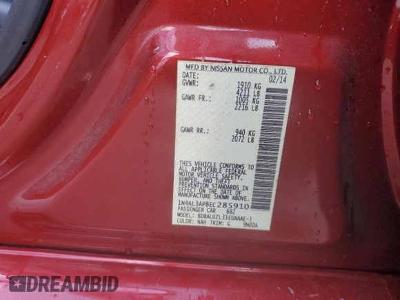 2014 Nissan Altima 2.5 S with VIN 1N4AL3AP8EC285910, listed as a Copart auction lot 51630845 with 188,916 mi miles and Salvage Title. Bid and sale history available at carsss.com. Image 12.