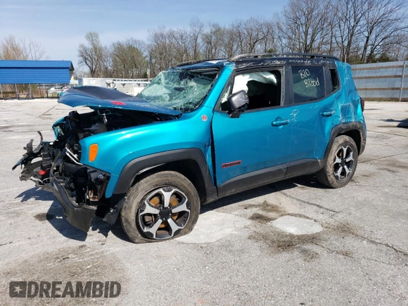 2020 Jeep Renegade Trailhawk z VIN ZACNJBC11LPL33970, wystawiony jako Copart lot #52696575 z przebiegiem 79 633 mil mil oraz Szkoda całkowita • Salvage title. Historia ofert i sprzedaży dostępna na DreamBid. Obrazek 1.
