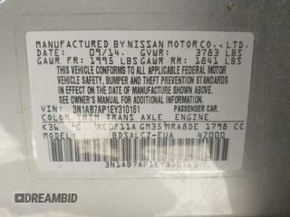 2014 Nissan Sentra S with VIN 3N1AB7AP1EY310161, listed as a IAAI auction lot 39171934 with 97,301 mi miles and . Bid and sale history available at DreamBid. Image 9.