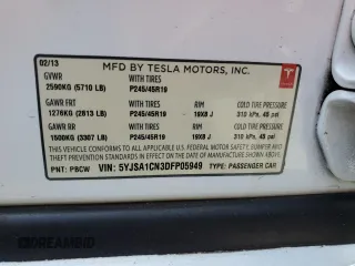 2013 Tesla Model S с VIN 5YJSA1CN3DFP05949, выставлен на аукционе Copart как лот 61244825 с пробегом 174 022 миль миль и Списание • Salvage title. История ставок и продаж доступна на DreamBid. Изображение 14.