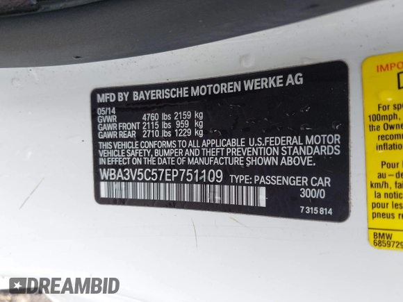 2014 BMW 4 Series 428i with VIN WBA3V5C57EP751109, listed as a IAAI auction lot 42266524 with 108,623 mi miles and . Bid and sale history available at DreamBid. Image 9.