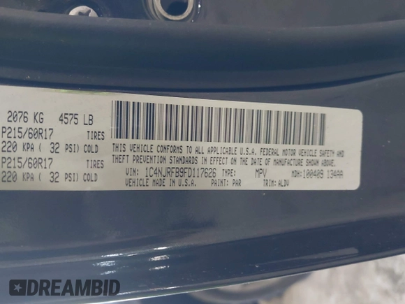 2015 Jeep Patriot High Altitude with VIN 1C4NJRFB9FD117626, listed as a IAAI auction lot 42555936 with 109,231 mi miles and . Bid and sale history available at DreamBid. Image 9.
