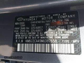 2021 Hyundai Tucson SE with VIN KM8J2CA49MU387658, listed as a IAAI auction lot 41408719 with 22,316 mi miles. Bid and sale history available at carsss.com. Image 9.
