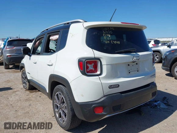 2017 Jeep Renegade Limited with VIN ZACCJADB8HPE98918, listed as a IAAI auction lot 42242652 with 138,389 mi miles and . Bid and sale history available at DreamBid. Image 3.