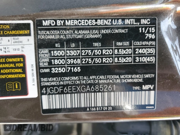 2016 Mercedes-Benz GL with VIN 4JGDF6EEXGA685261, listed as a Copart auction lot 63542594 with 132,467 mi miles and Salvage Title. Bid and sale history available at carsss.com. Image 13.