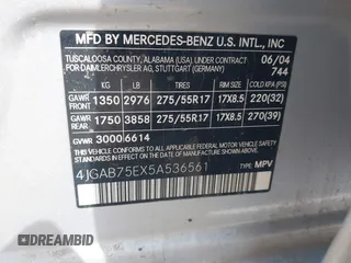 2005 Mercedes-Benz M 500 with VIN 4JGAB75EX5A536561, listed as a IAAI auction lot 40088398 with 206,184 mi miles and . Bid and sale history available at DreamBid. Image 9.