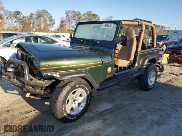 1995 Jeep Wrangler Sahara with VIN 1J4FY49S6SP272569, listed as a Copart auction lot 77839534 with 162,080 mi miles and Salvage Title. Bid and sale history available at carsss.com. Image 1.
