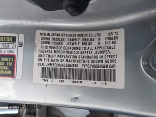 2012 Honda Insight LX with VIN JHMZE2H54CS004368, listed as a IAAI auction lot 42336248 with 83,410 mi miles and . Bid and sale history available at DreamBid. Image 9.