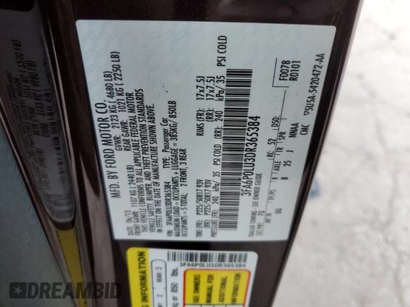 2013 Ford Fusion SE Hybrid with VIN 3FA6P0LU3DR365384, listed as a Copart auction lot 42196755 with 87,449 mi miles and Salvage Title. Bid and sale history available at DreamBid. Image 12.