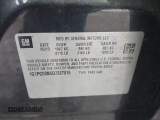 2013 Chevrolet Cruze 1LT with VIN 1G1PC5SB6D7327915, listed as a IAAI auction lot 41936671 with 159,593 mi miles and . Bid and sale history available at DreamBid. Image 9.