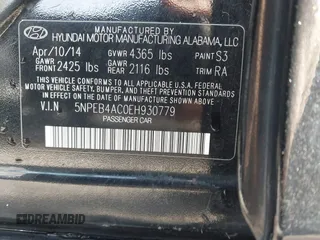 2014 Hyundai Sonata GLS with VIN 5NPEB4AC0EH930779, listed as a IAAI auction lot 41844886 with 116,457 mi miles and . Bid and sale history available at carsss.com. Image 9.
